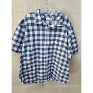 Old Navy Everyday Shirt XXL Blue White Gingham Check Short Sleeve Built-In Flex